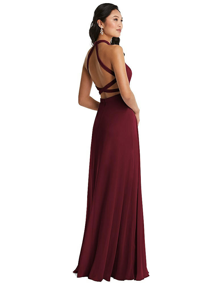 DESSY COLLECTION STAND COLLAR HALTER MAXI DRESS WITH CRISS CROSS OPEN-BACK