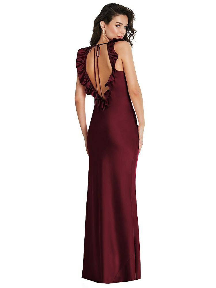 Social Ruffle Trimmed Open-back Maxi Slip Dress