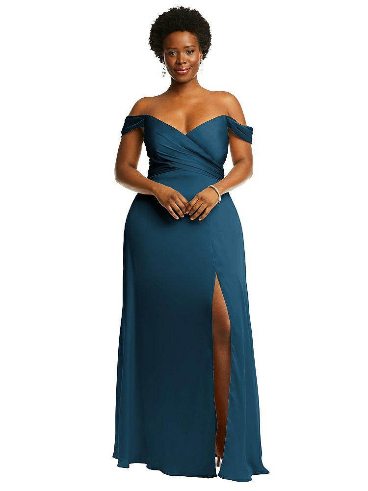 Dessy Collection Off-the-shoulder Flounce Sleeve Empire Waist Gown With Front Slit