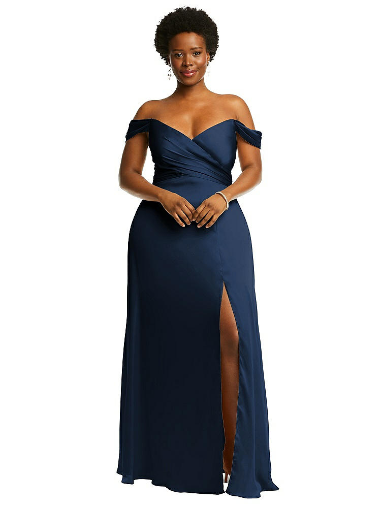 Dessy Collection Off-the-shoulder Flounce Sleeve Empire Waist Gown With Front Slit