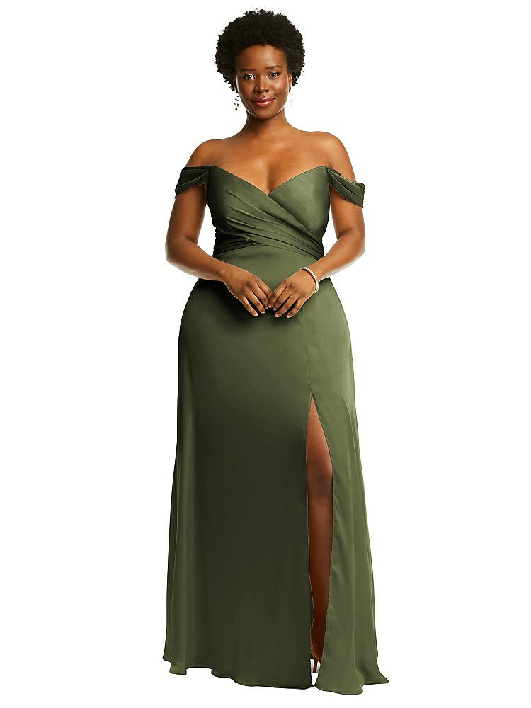 Dessy Collection Off-the-shoulder Flounce Sleeve Empire Waist Gown With Front Slit