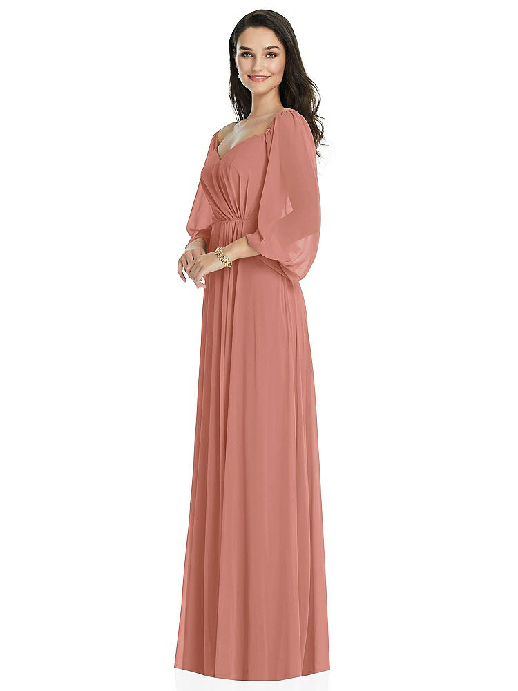 Dessy Collection Off-the-shoulder Puff Sleeve Maxi Dress With Front Slit