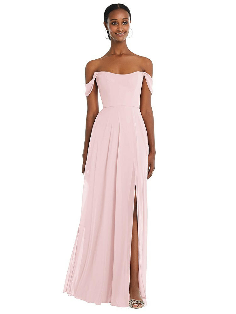 After Six Off-the-shoulder Basque Neck Maxi Dress With Flounce Sleeves