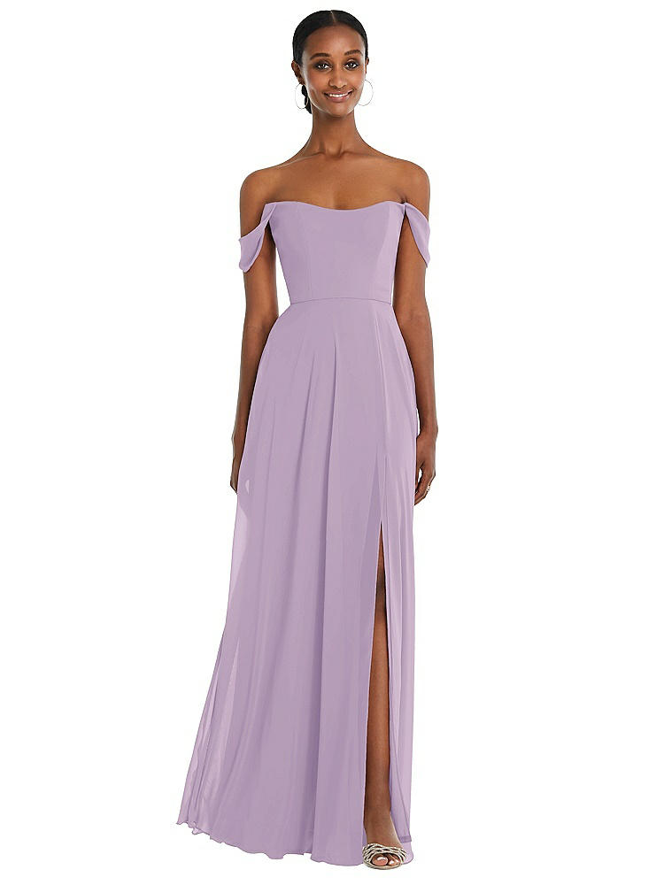 After Six Off-the-shoulder Basque Neck Maxi Dress With Flounce Sleeves