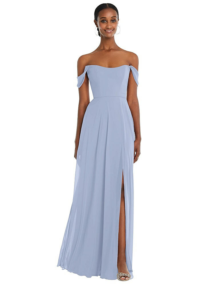After Six Off-the-shoulder Basque Neck Maxi Dress With Flounce Sleeves