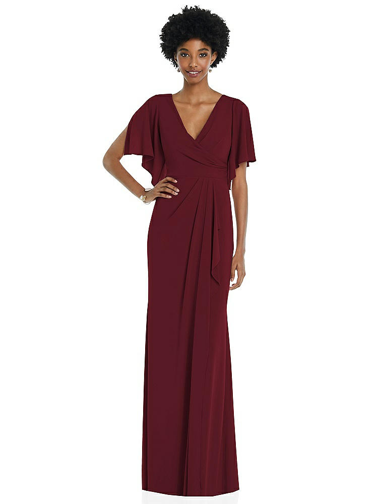 DESSY COLLECTION FAUX WRAP SPLIT SLEEVE MAXI DRESS WITH CASCADE SKIRT