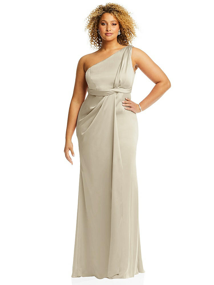 Dessy Collection One-shoulder Draped Twist Empire Waist Trumpet Gown