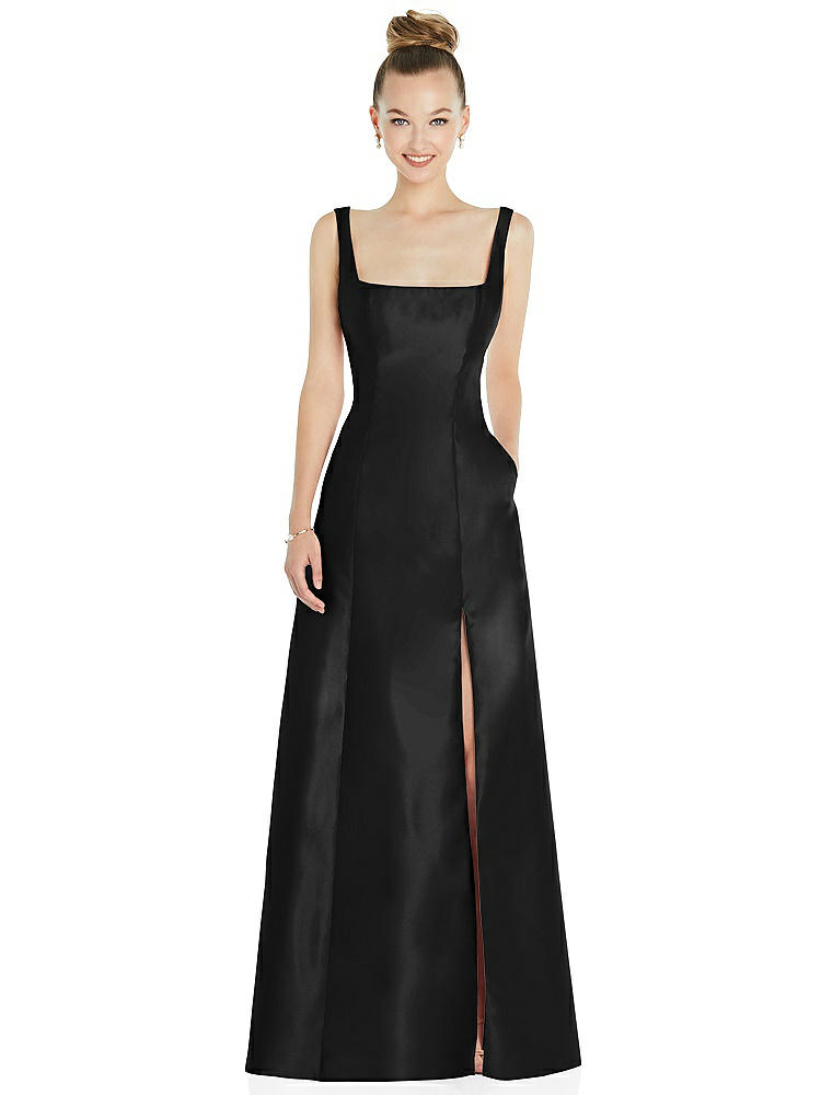 Alfred Sung Sleeveless Square-neck Princess Line Gown With Pockets