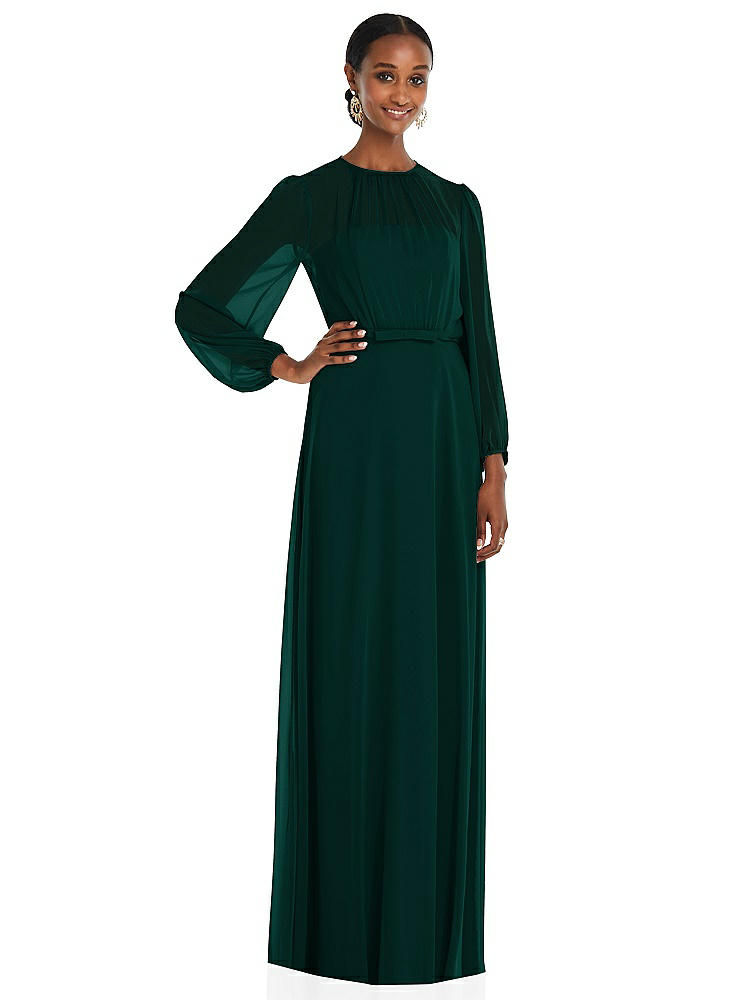 Shop Dessy Collection Strapless Chiffon Maxi Dress With Puff Sleeve Blouson Overlay