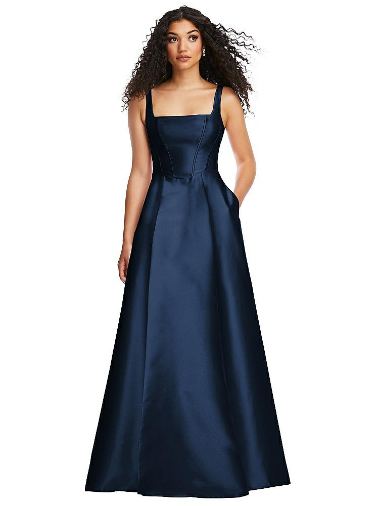 Alfred Sung Corset Satin Gown In Midnight