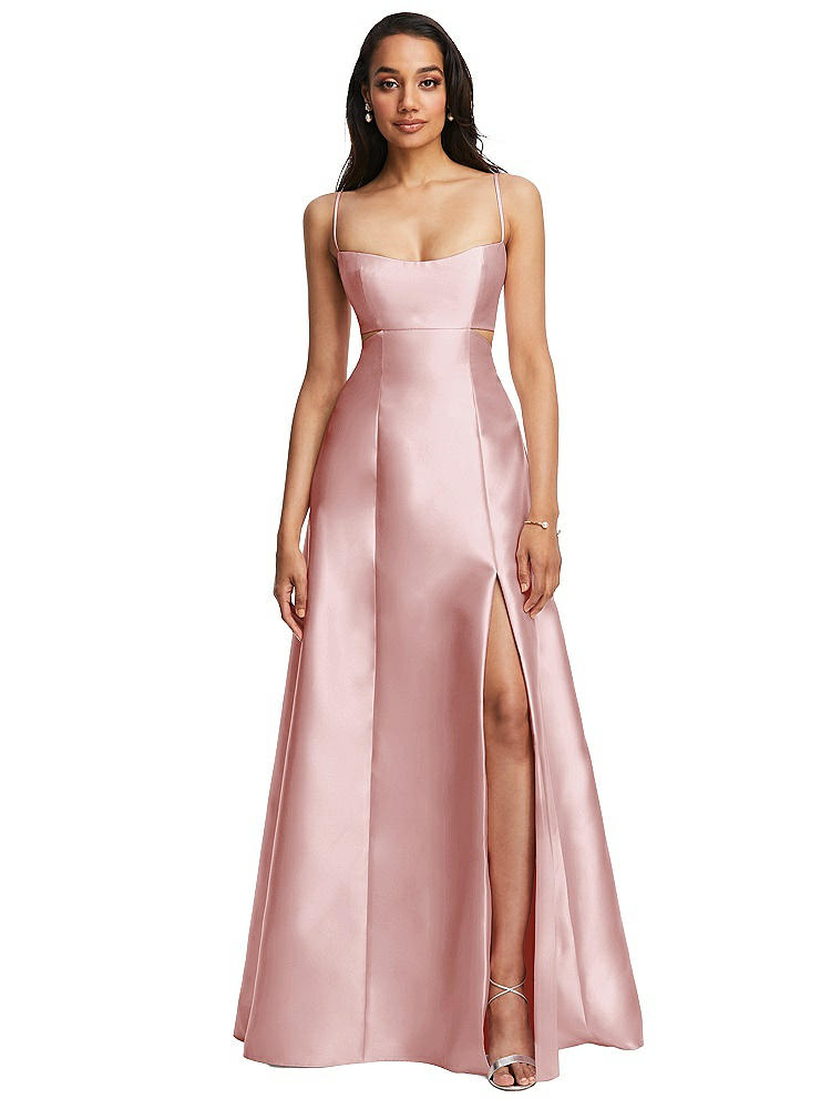 Alfred Sung Open Neckline Cutout Satin Twill A-line Gown With Pockets
