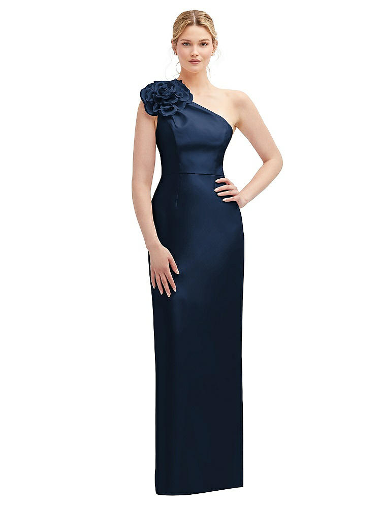Alfred Sung Flower One-shoulder Column Gown