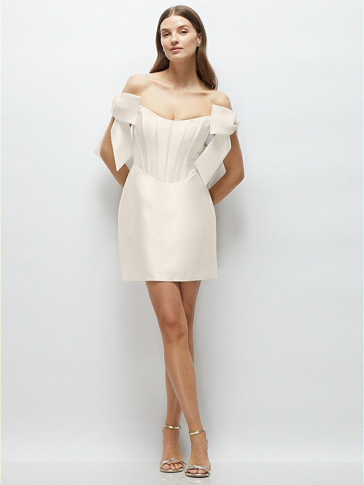 Alfred Sung Satin Off-the-shoulder Bow Corset Fit And Flare Mini Dress