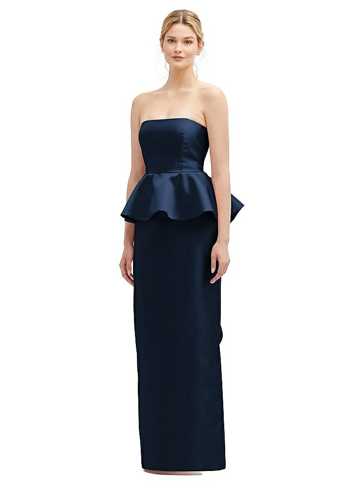 Alfred Sung Strapless Satin Maxi Dress With Cascade Ruffle Peplum Detail