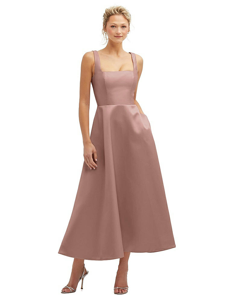 Shop Dessy Collection Square Neck Satin Midi Dress With Full Skirt & Pockets