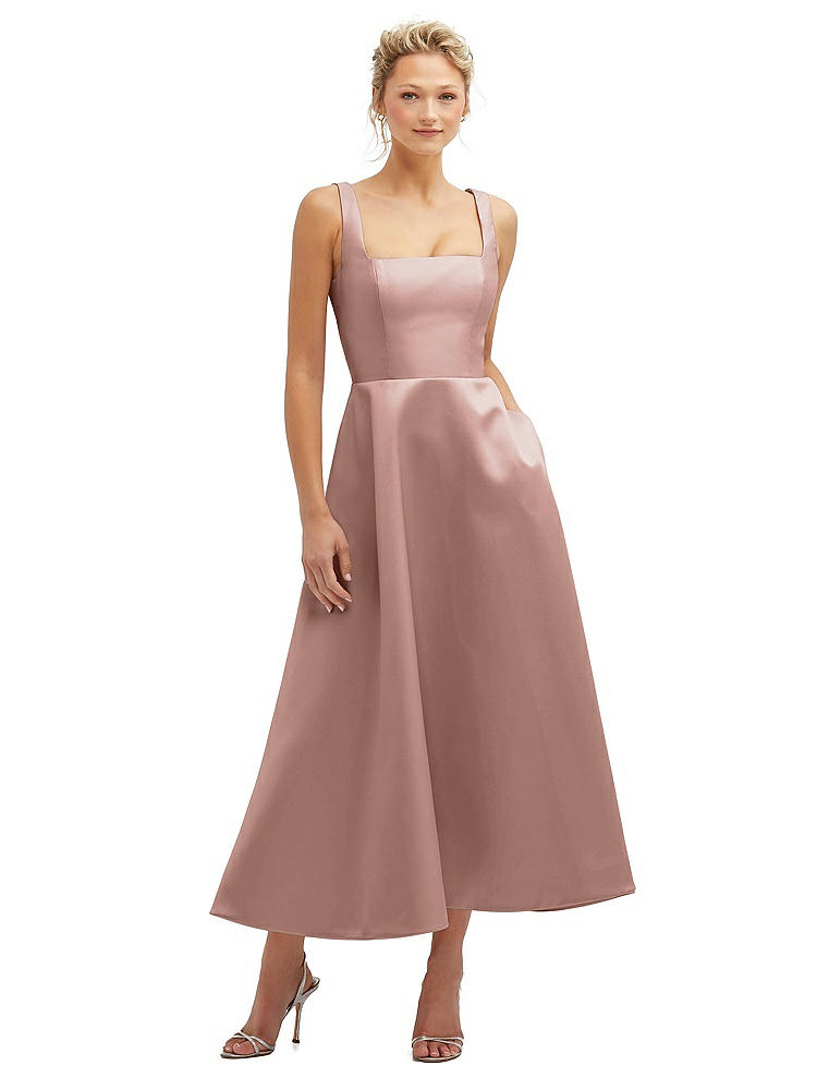 Shop Dessy Collection Square Neck Satin Midi Dress With Full Skirt & Pockets