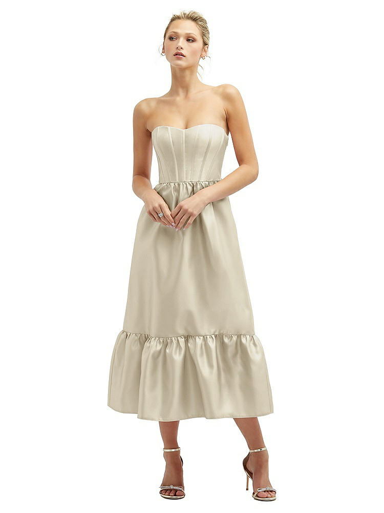 Shop Dessy Collection Strapless Satin Midi Corset Dress With Lace-up Back & Ruffle Hem