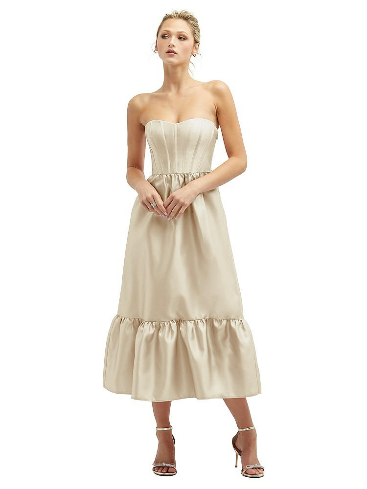 Dessy Collection Corset Ruffle Hem Strapless Satin Midi Dress
