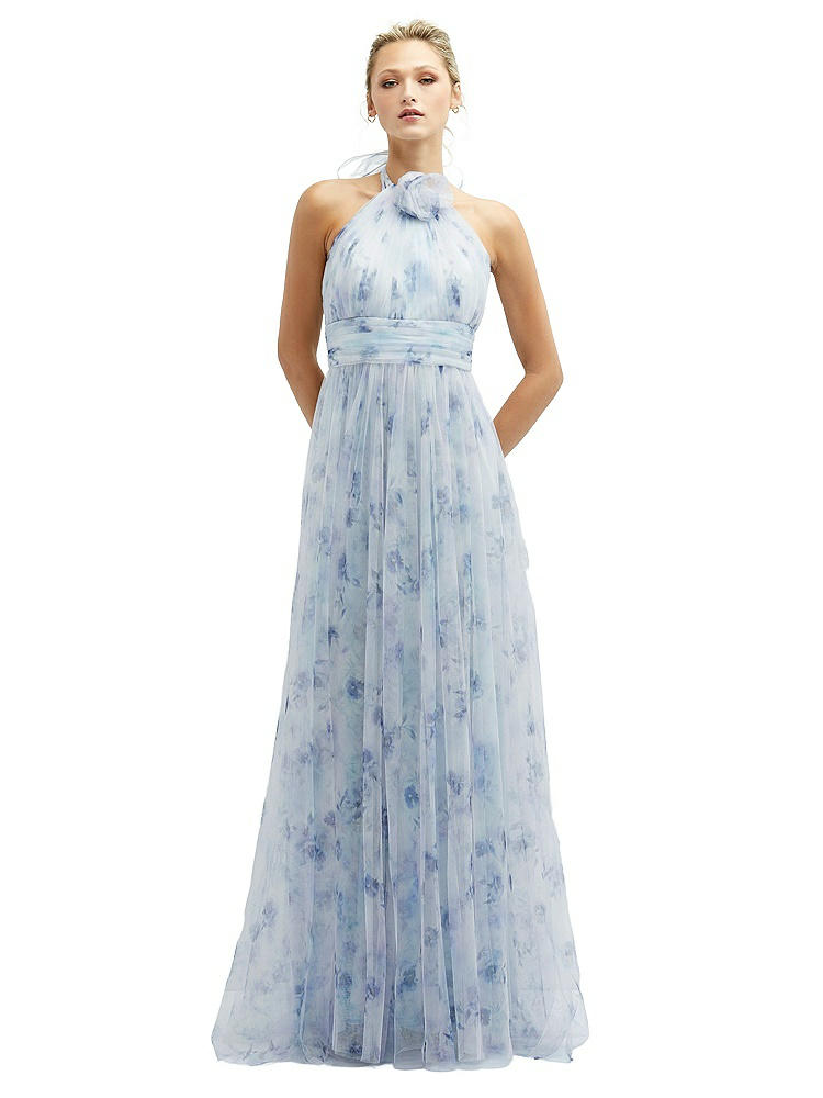 Shop Dessy Collection Floral Tie-back Halter Tulle Dress With Long Full Skirt & Rosette Detail