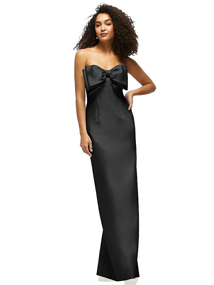 Alfred Sung Strapless Satin Column Maxi Dress With Oversized Handcrafted Bow In Black