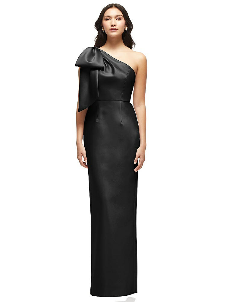 Alfred Sung Oversized Bow One-shoulder Satin Column Maxi Dress