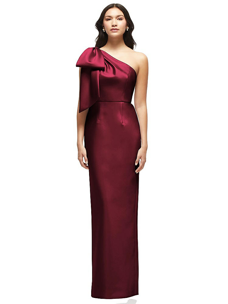 Alfred Sung Bow Detail One-shoulder Satin Twill Column Gown