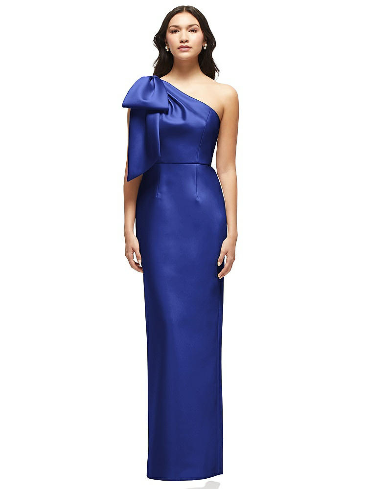 Alfred Sung Oversized Bow One-shoulder Satin Column Maxi Dress