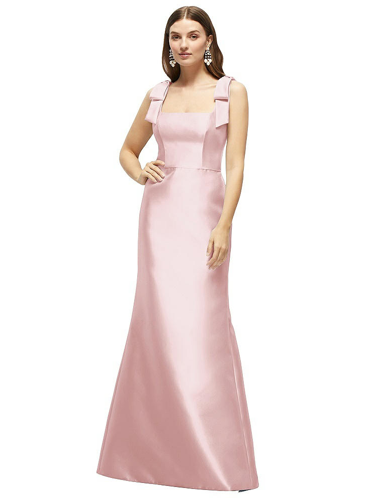 Alfred Sung Satin Fit And Flare Maxi Dress With Shoulder Bows
