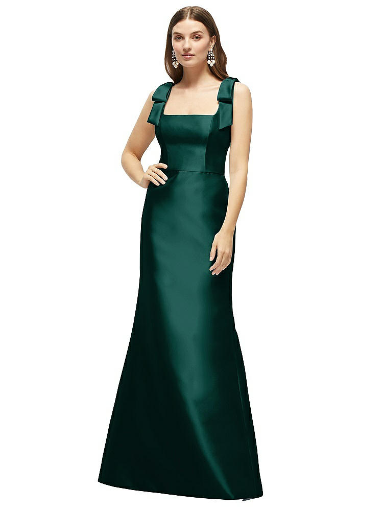 Alfred Sung Satin Fit And Flare Maxi Dress With Shoulder Bows