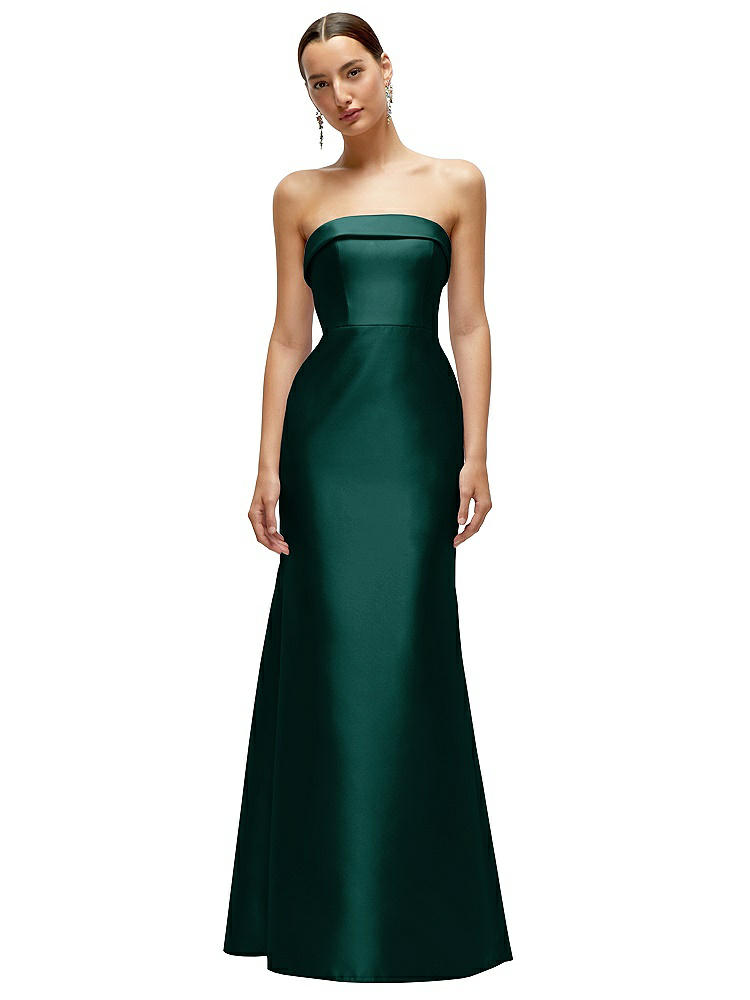 Alfred Sung Strapless Cuff Neckline Satin Trumpet Gown In Green