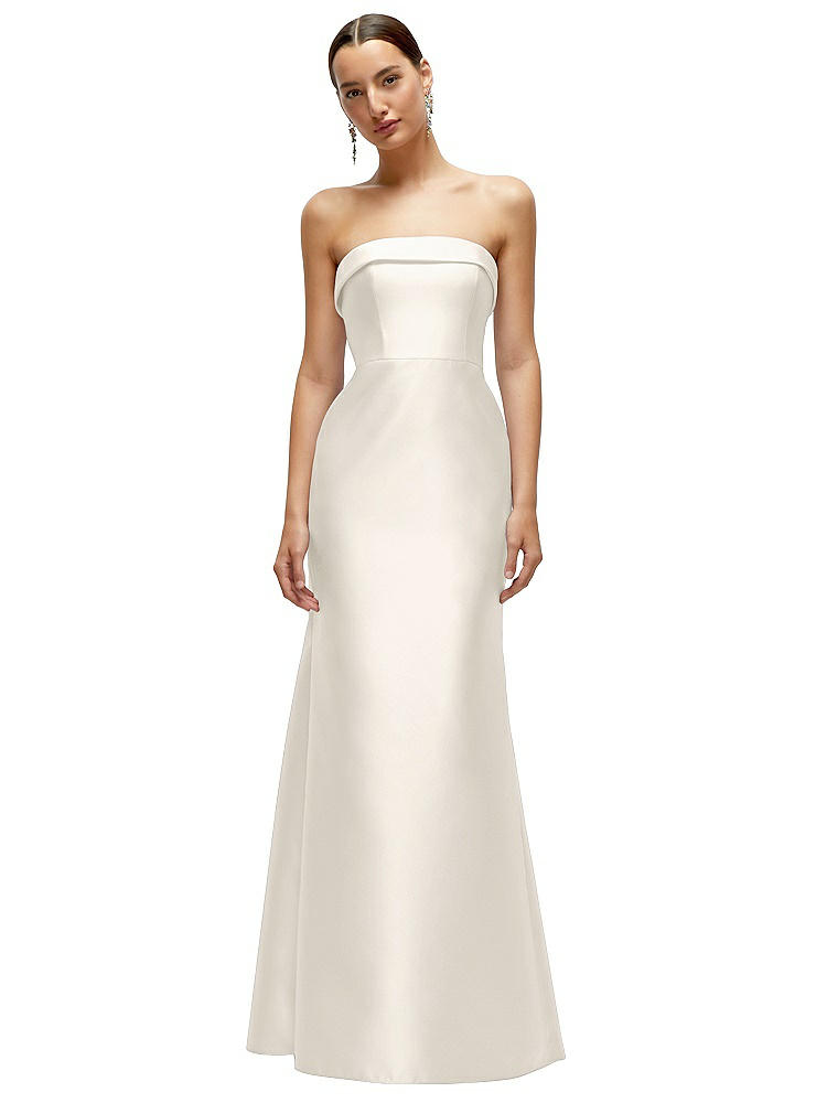 Alfred Sung Strapless Cuff Neckline Satin Trumpet Gown In Metallic