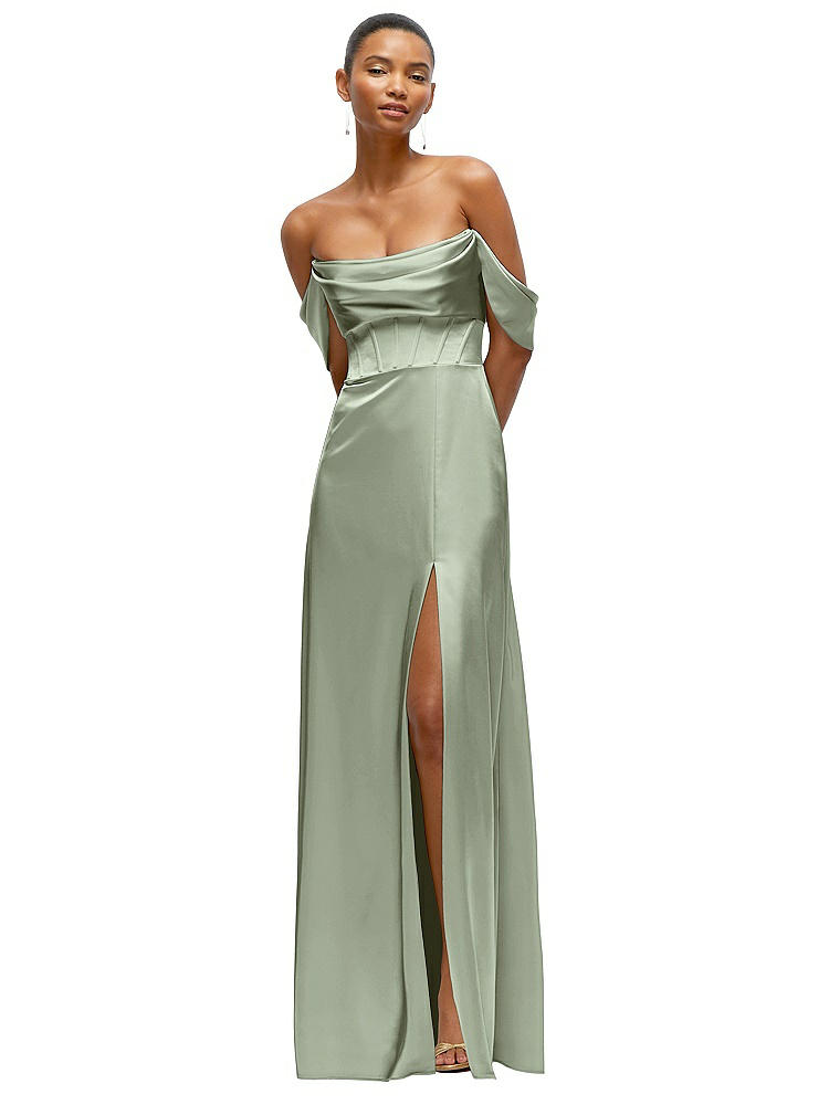 AFTER SIX A-LINE SATIN MAXI DRESS WITH CONVERTIBLE OFF-THE-SHOULDER OR STRAPLESS LOOKS