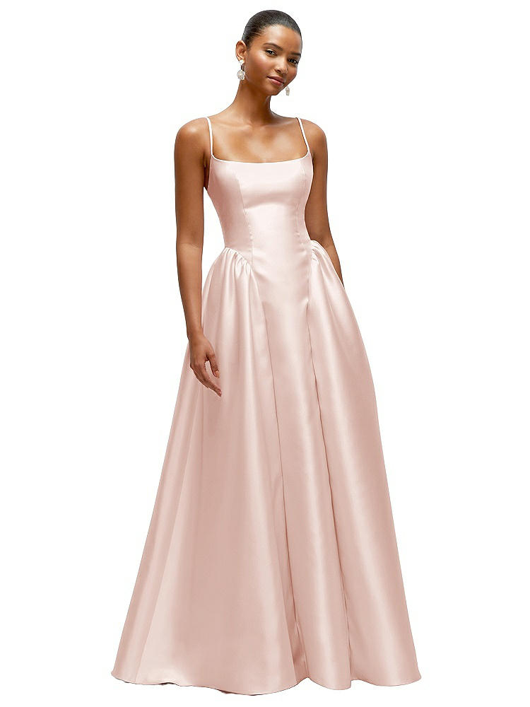Dessy Collection Scoop Neck Drop Basque Skirt Satin Maxi Dress With Pockets