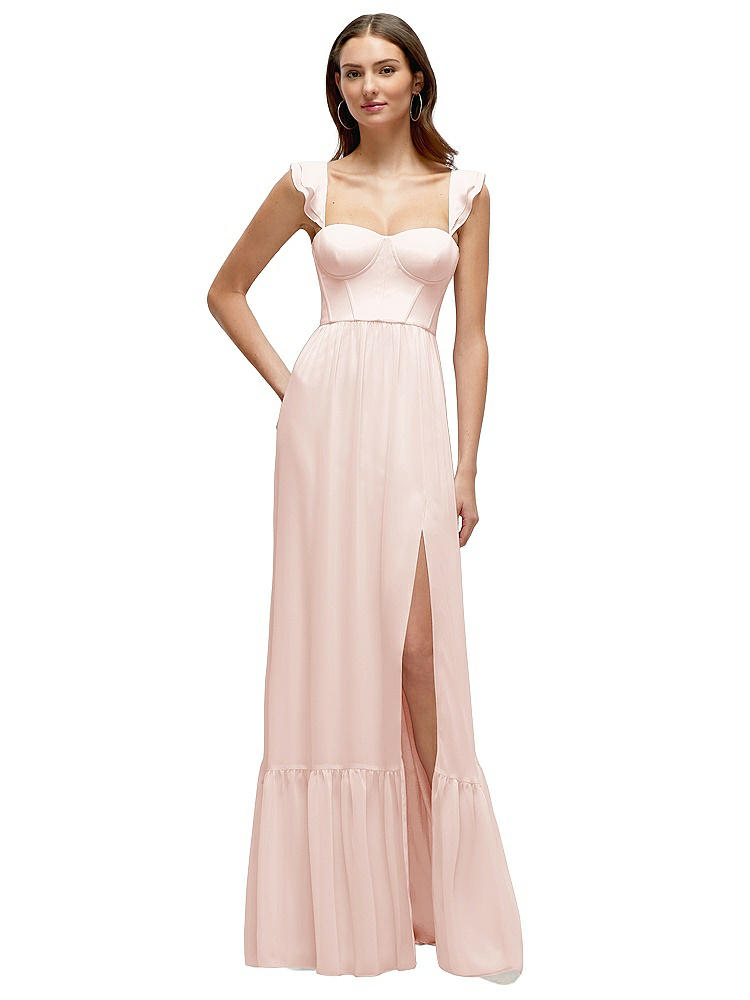 Dessy Collection Ruffle Strap Chiffon Bustier Maxi Dress With Ruffle Hem A-line Skirt