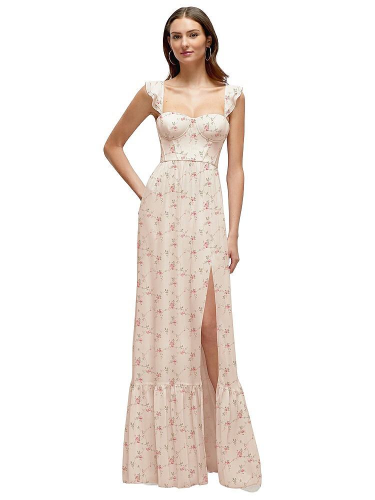 Dessy Collection Ruffle Strap Chiffon Bustier Maxi Dress With Ruffle Hem A-line Skirt
