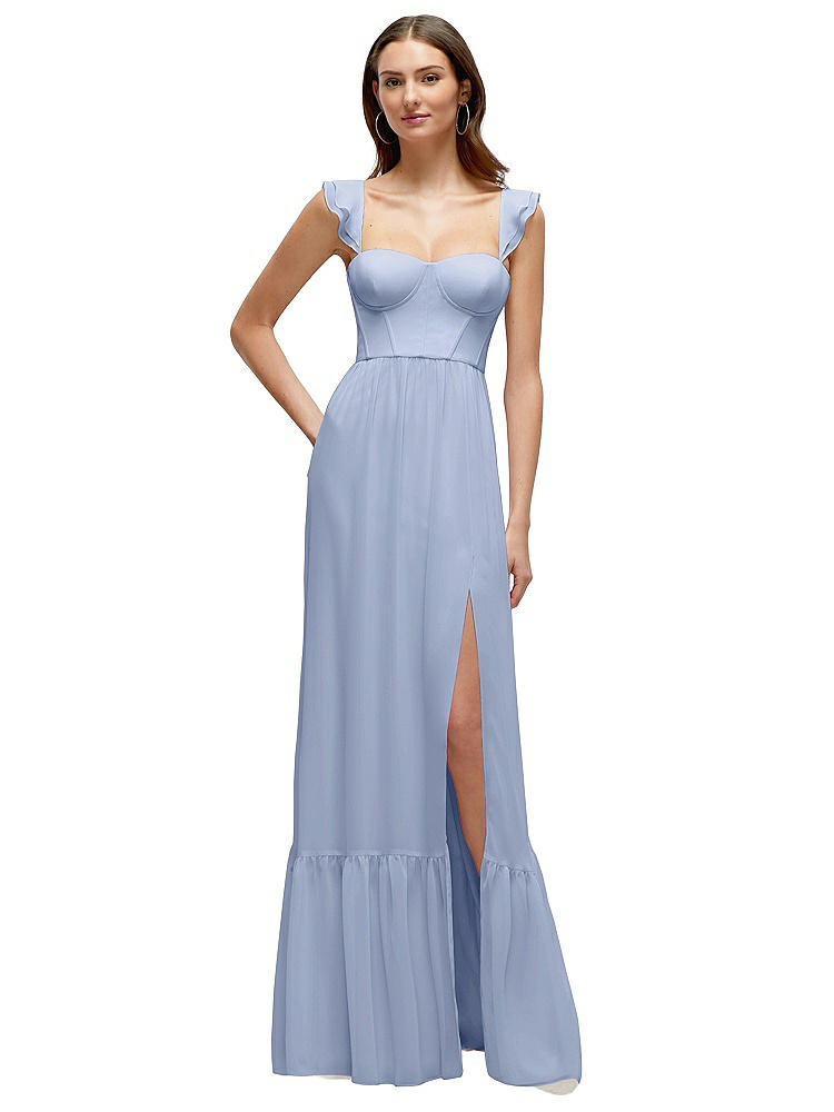Dessy Collection Ruffle Strap Chiffon Bustier Maxi Dress With Ruffle Hem A-line Skirt