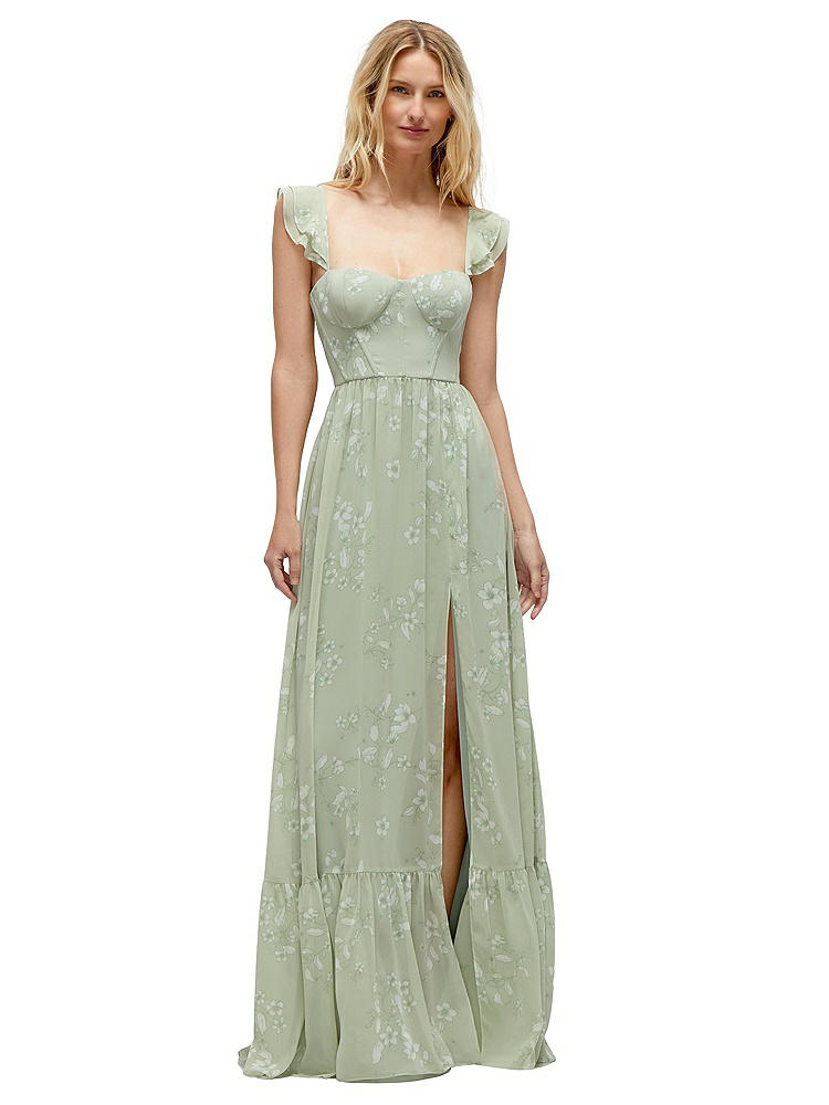 Dessy Collection Ruffle Strap Chiffon Bustier Maxi Dress With Ruffle Hem A-line Skirt