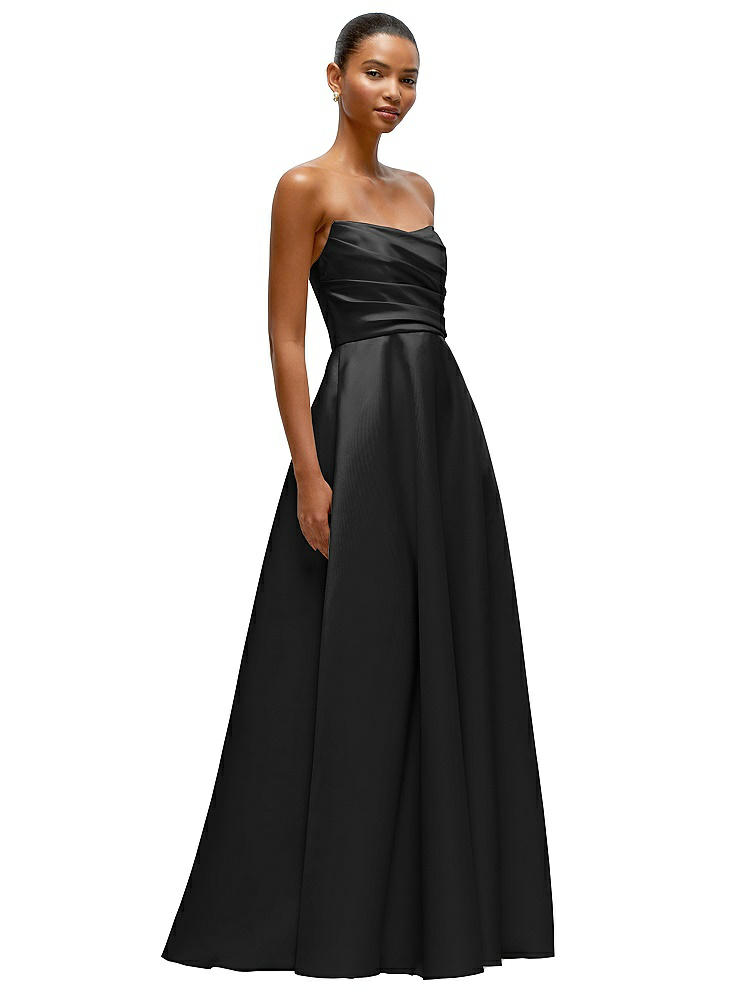 Dessy Collection Strapless Draped Cat-eye Satin Maxi Dress With Full Skirt