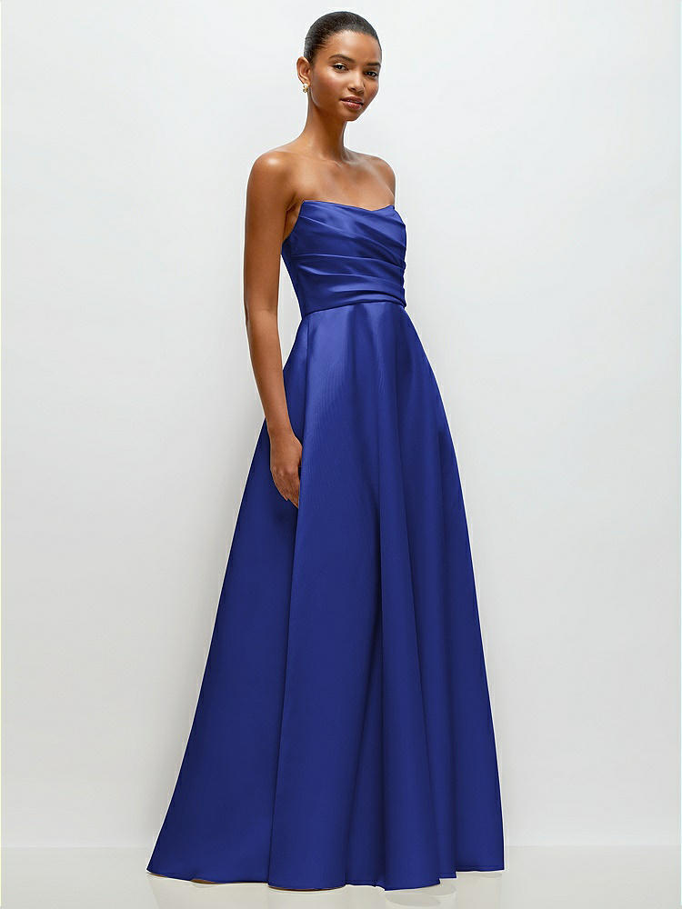 Dessy Collection Strapless Draped Cat-eye Satin Maxi Dress With Full Skirt In Cobalt Blue