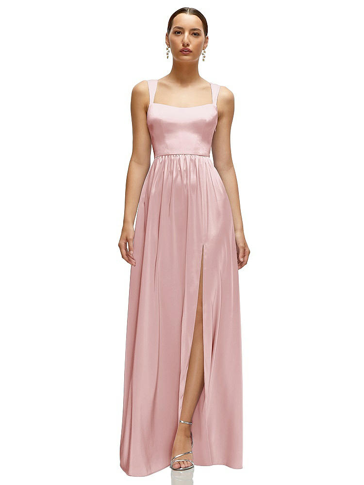 1500 Series Shaped Strap Portrait Neckline Fluid Satin Maxi Dress With Full Skirt