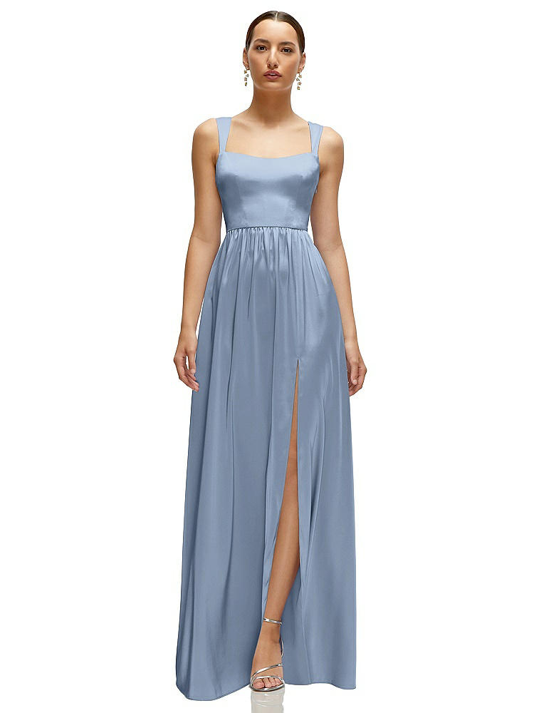 1500 Series Shaped Strap Portrait Neckline Fluid Satin Maxi Dress With Full Skirt