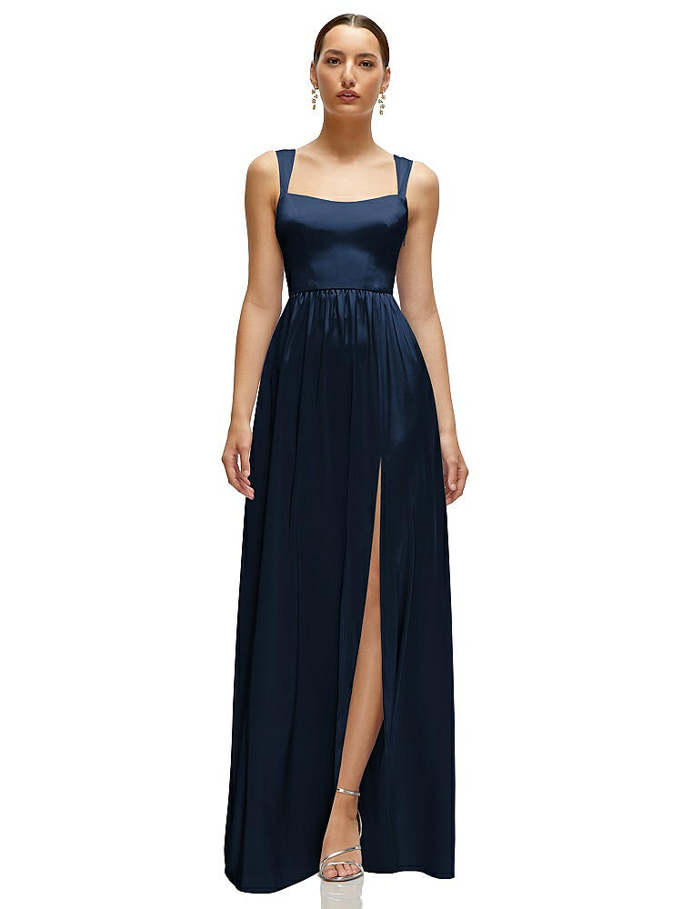 1500 Series Shaped Strap Portrait Neckline Fluid Satin Maxi Dress With Full Skirt