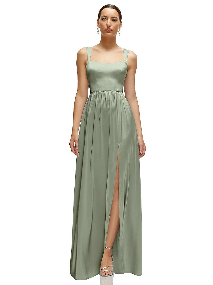 1500 Series Shaped Strap Portrait Neckline Fluid Satin Maxi Dress With Full Skirt
