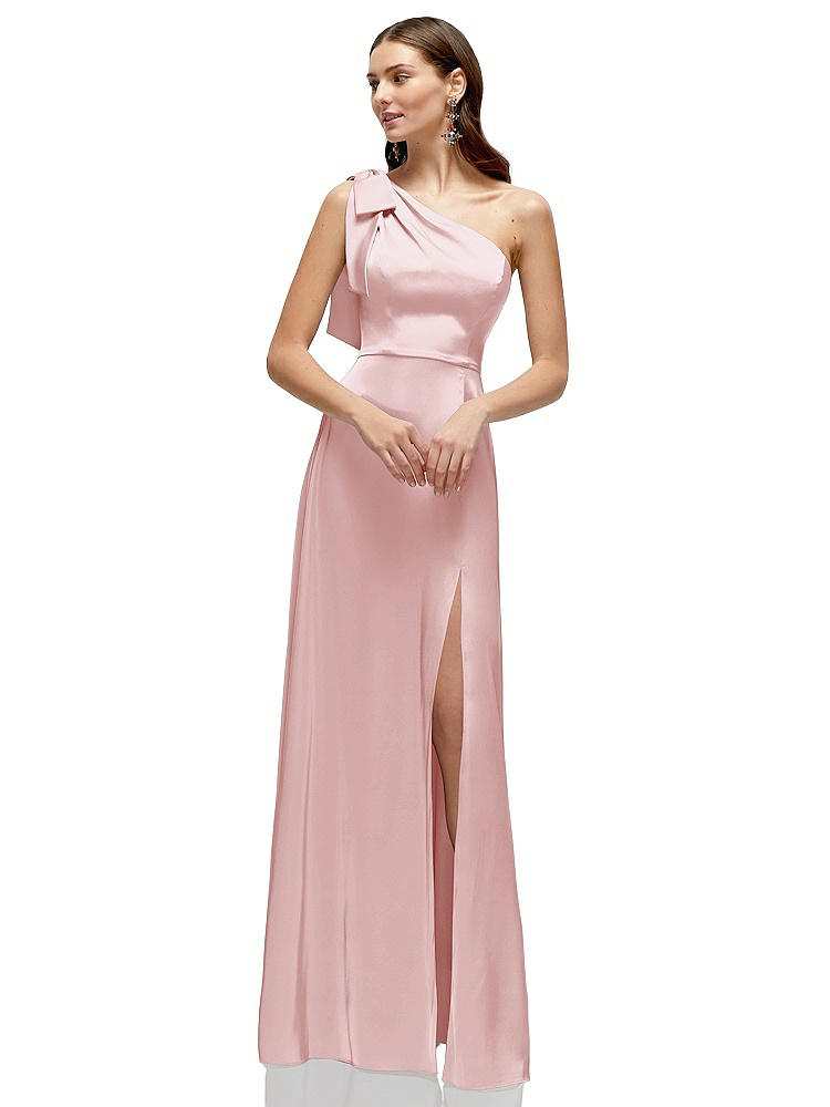 1500 Series Bow One-shoulder Fluid Satin Maxi Dress With Full Skirt