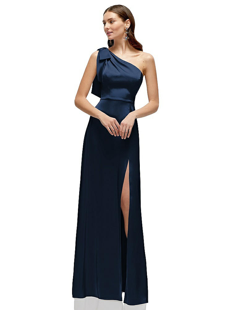 1500 Series Bow One-shoulder Fluid Satin Maxi Dress With Full Skirt