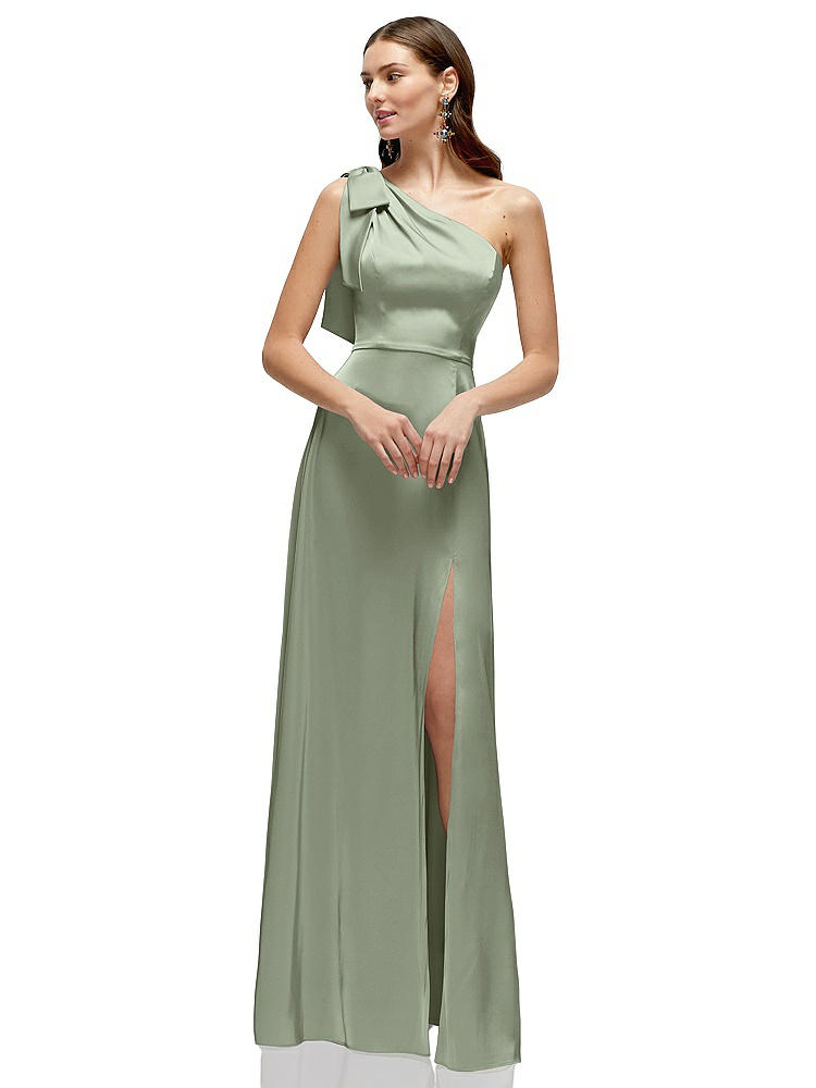 1500 Series Bow One-shoulder Fluid Satin Maxi Dress With Full Skirt
