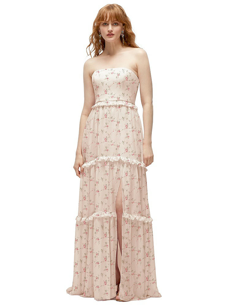 1500 Series Strapless Chiffon Maxi Dress With Tiered Micro Ruffle Full Skirt