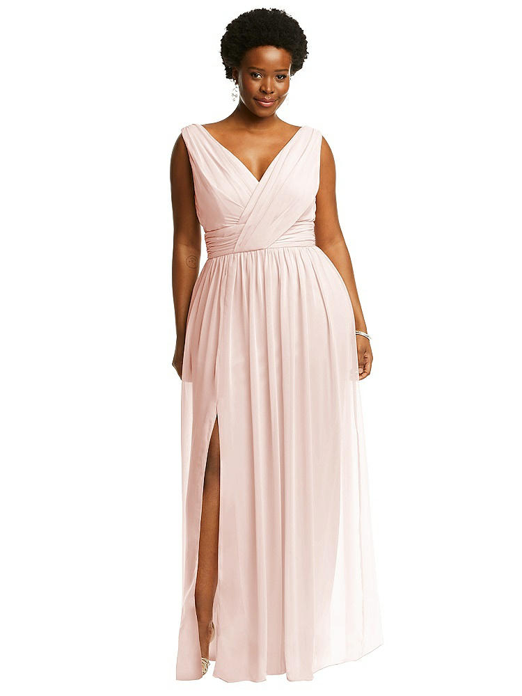 Dessy Collection Sleeveless Draped Chiffon Maxi Dress With Front Slit In Pink