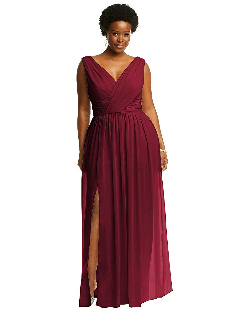 DESSY COLLECTION SLEEVELESS DRAPED CHIFFON MAXI DRESS WITH FRONT SLIT