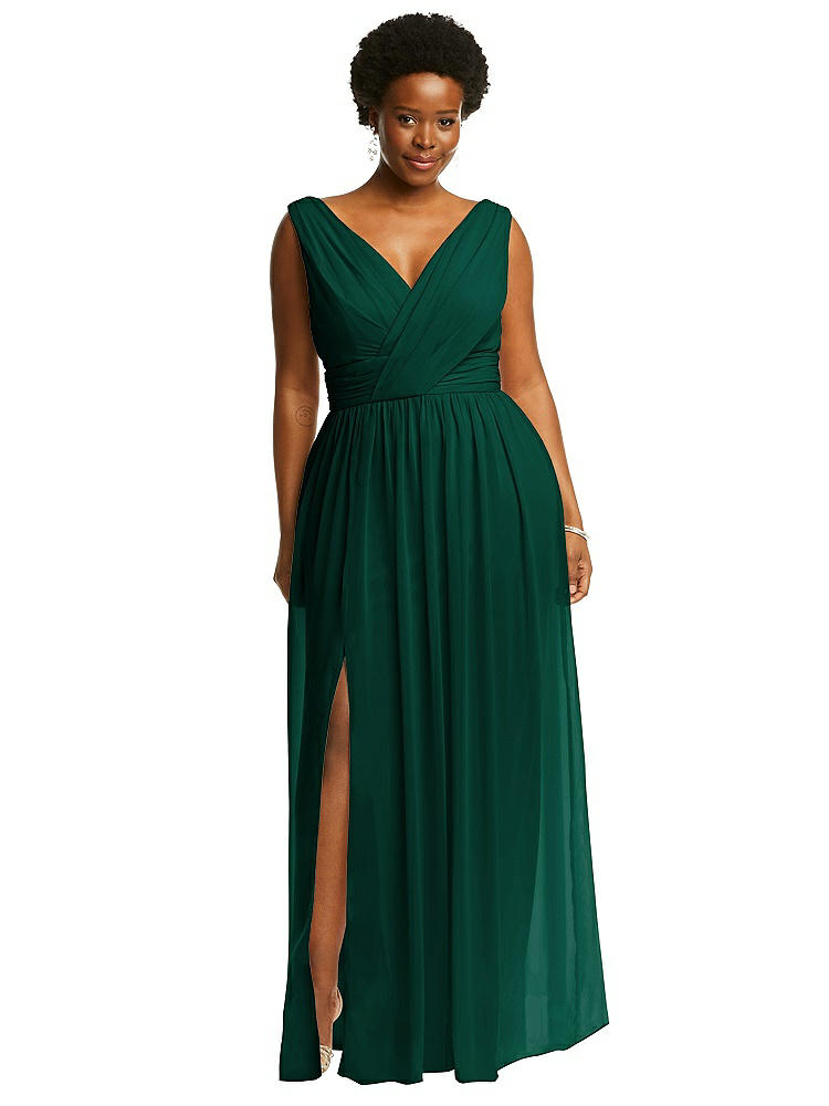 Dessy Collection Sleeveless Draped Chiffon Maxi Dress With Front Slit
